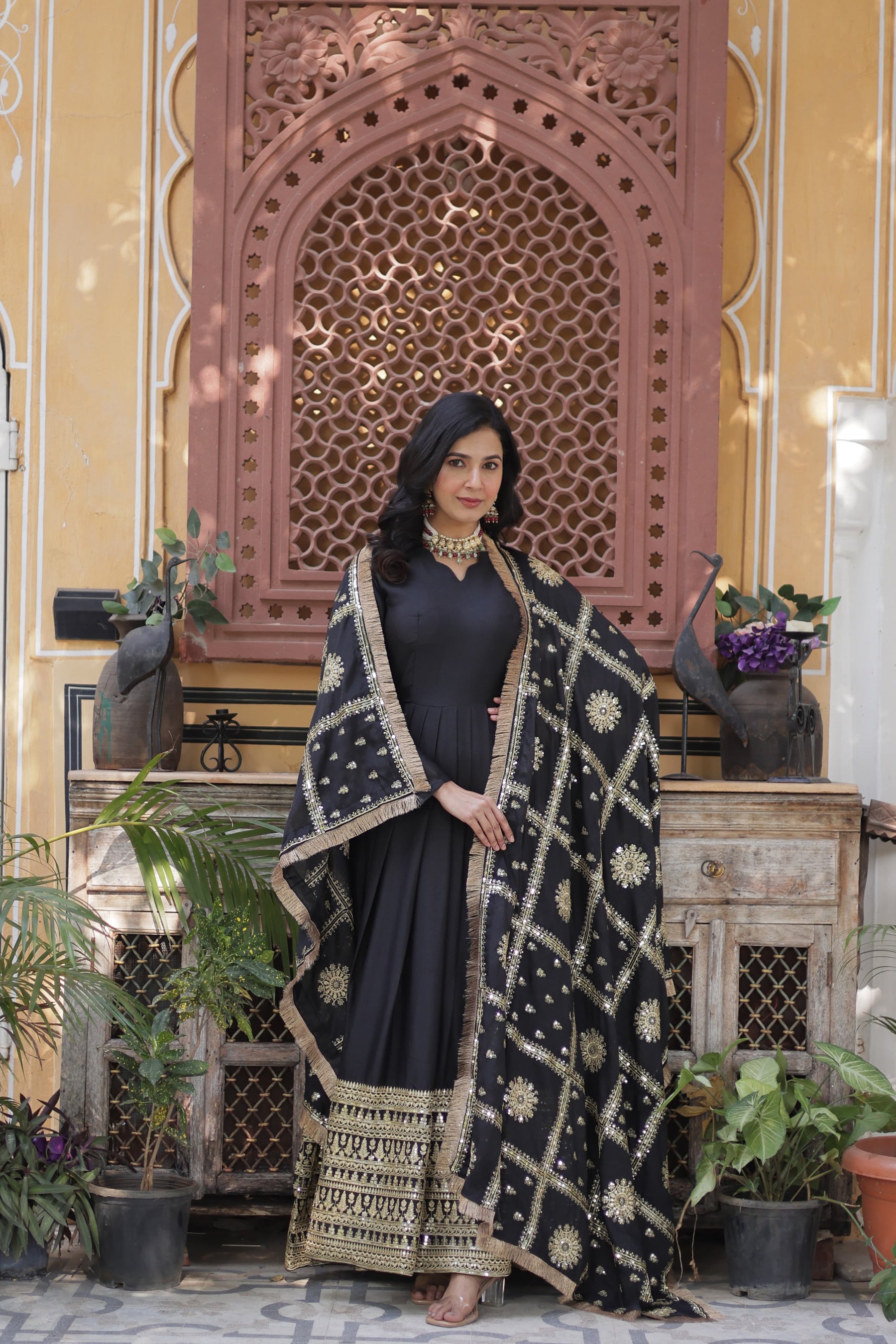Star Georgette with Embroidery Zari Sequins Work Gown