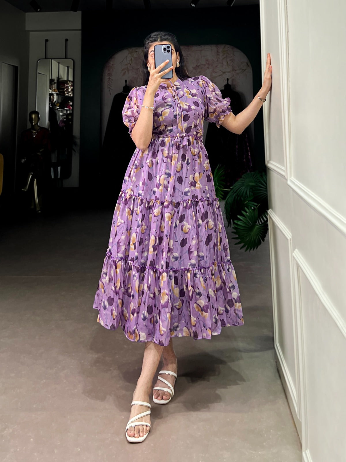 Elegant Tabby Silk Printed Frock