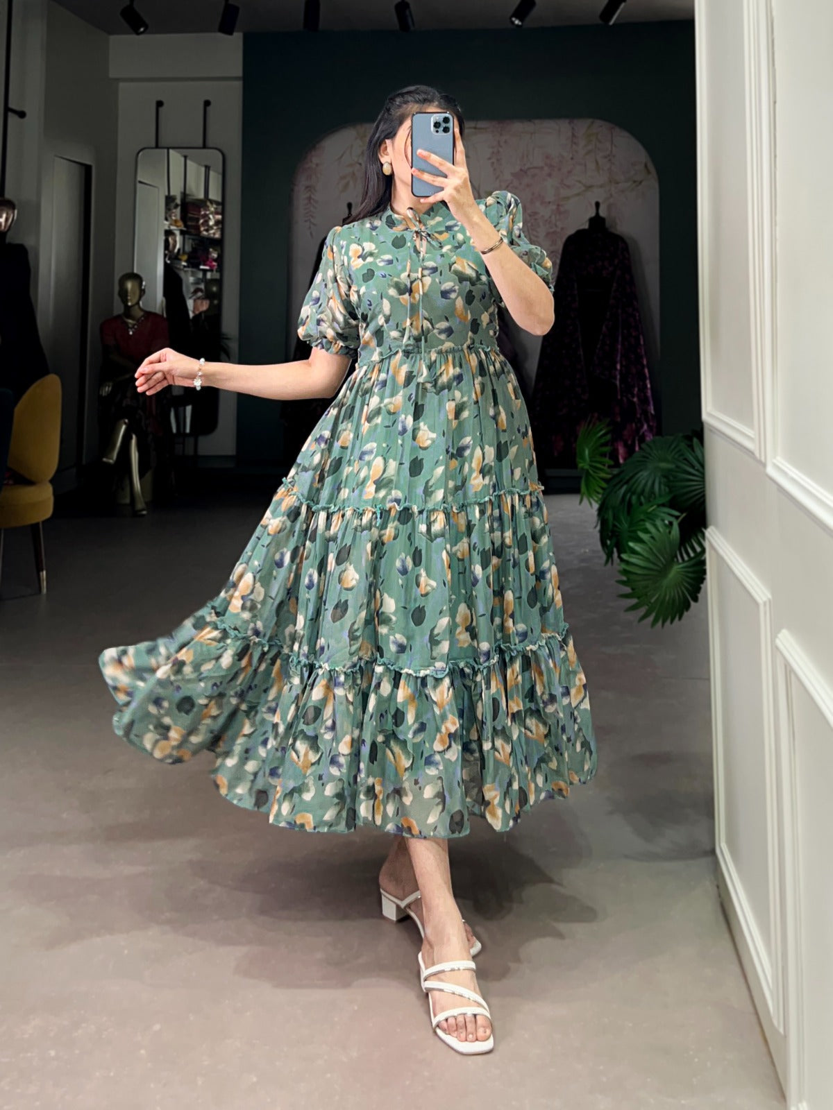 Elegant Tabby Silk Printed Frock