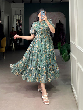 Elegant Tabby Silk Printed Frock