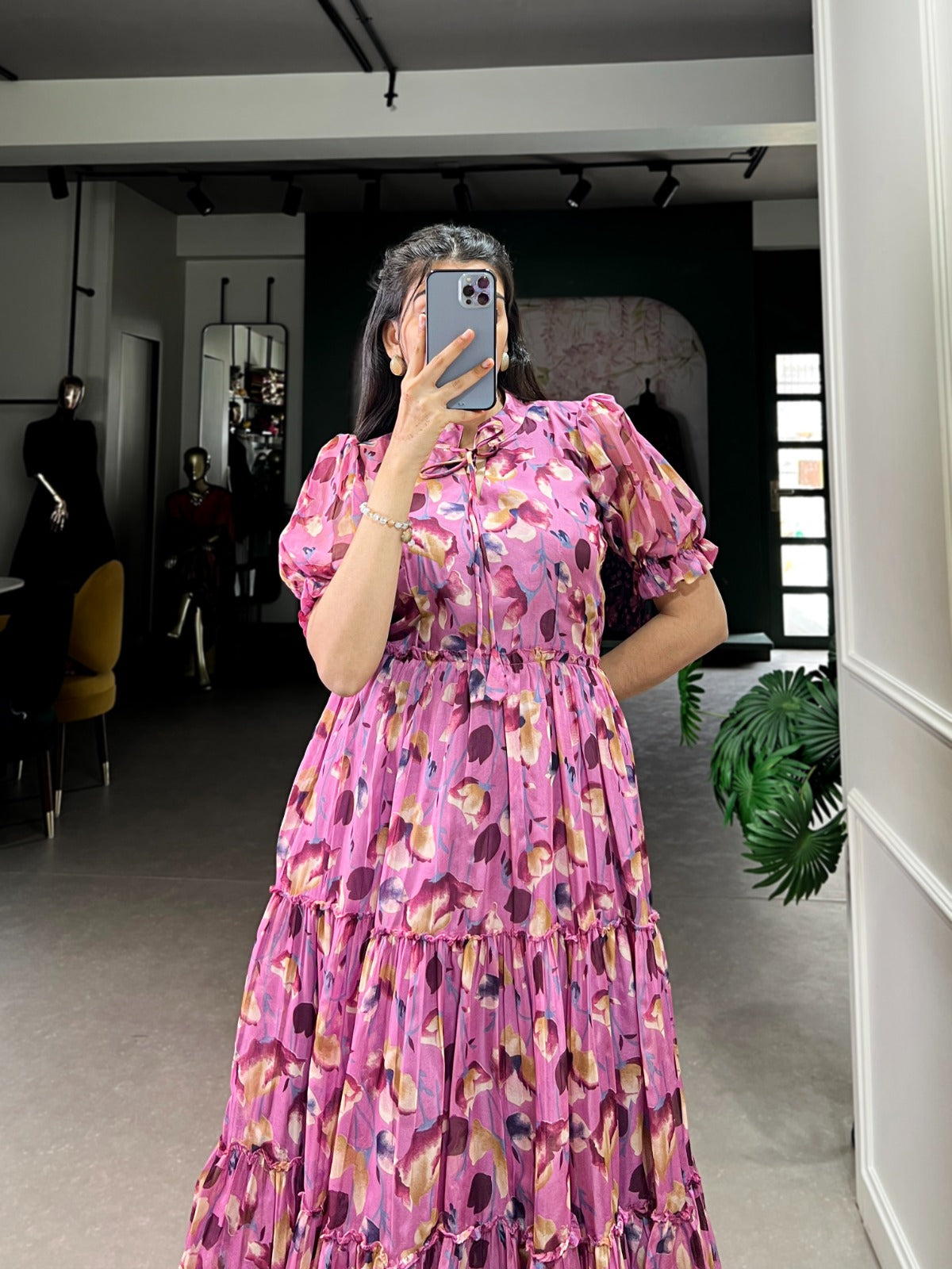Elegant Tabby Silk Printed Frock