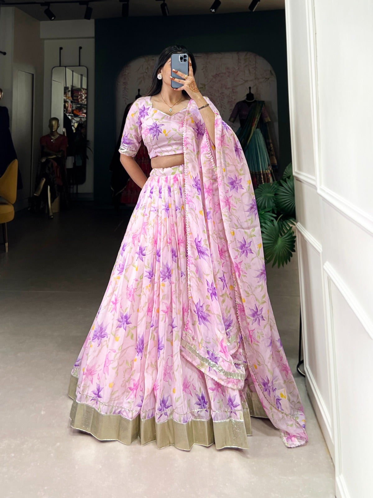 Stunning floral print Tabby Silk lehenga choli