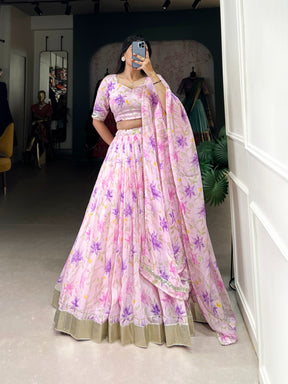 Stunning floral print Tabby Silk lehenga choli