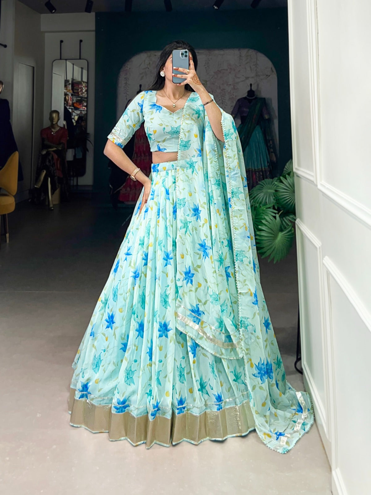 Stunning floral print Tabby Silk lehenga choli