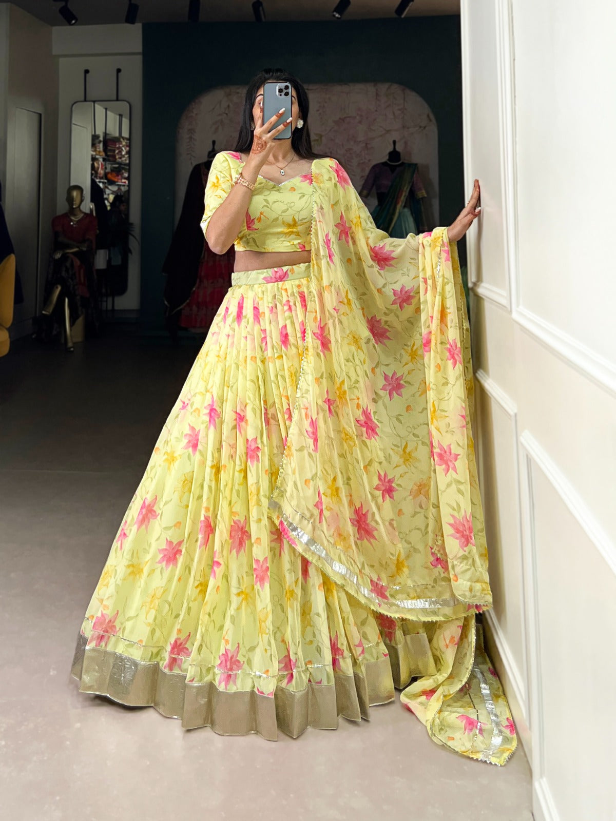 Stunning floral print Tabby Silk lehenga choli