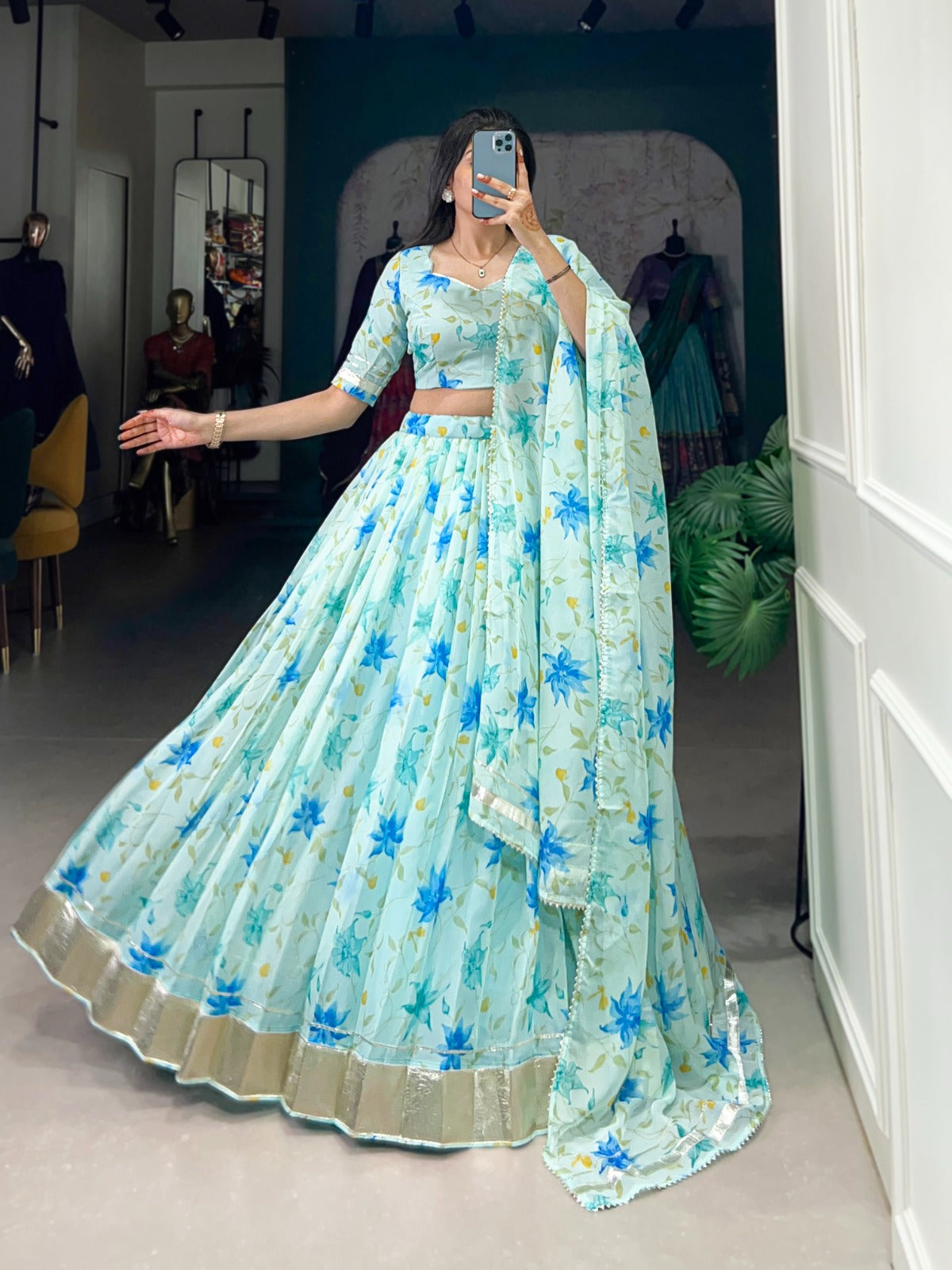 Stunning floral print Tabby Silk lehenga choli