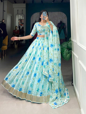 Stunning floral print Tabby Silk lehenga choli