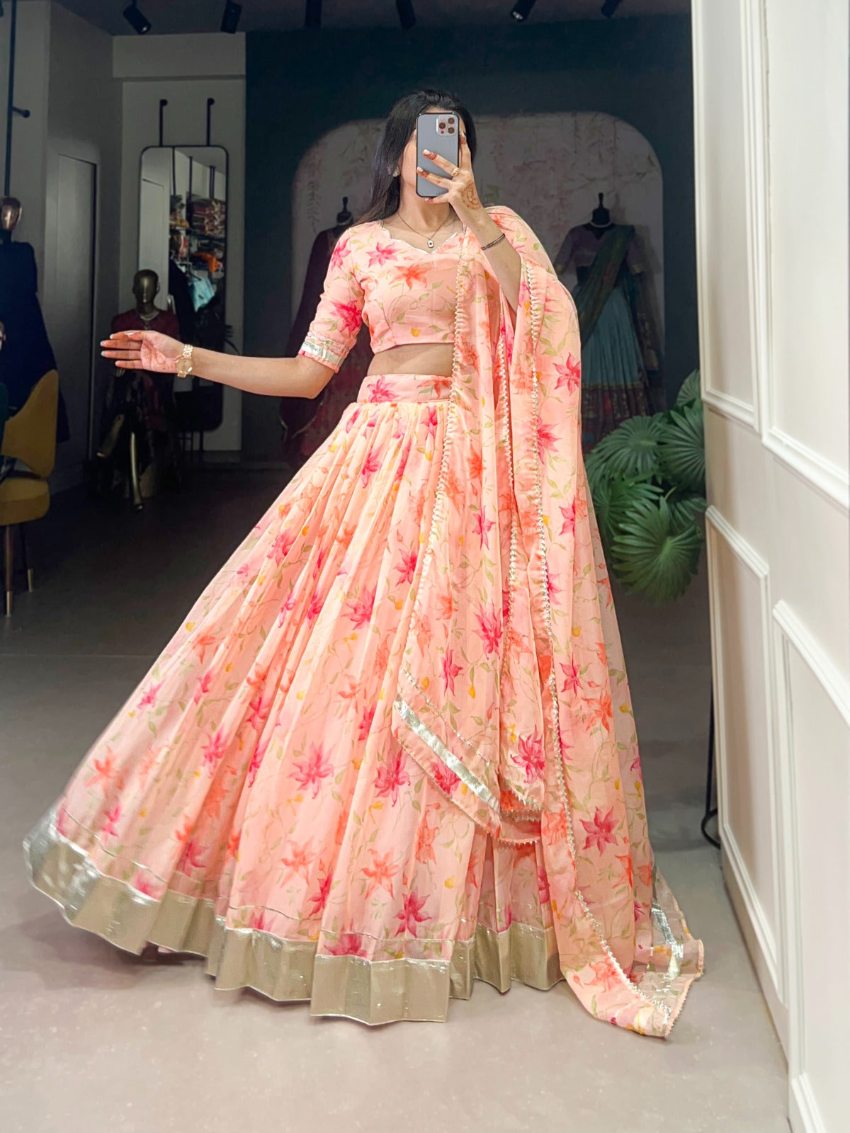 Stunning floral print Tabby Silk lehenga choli