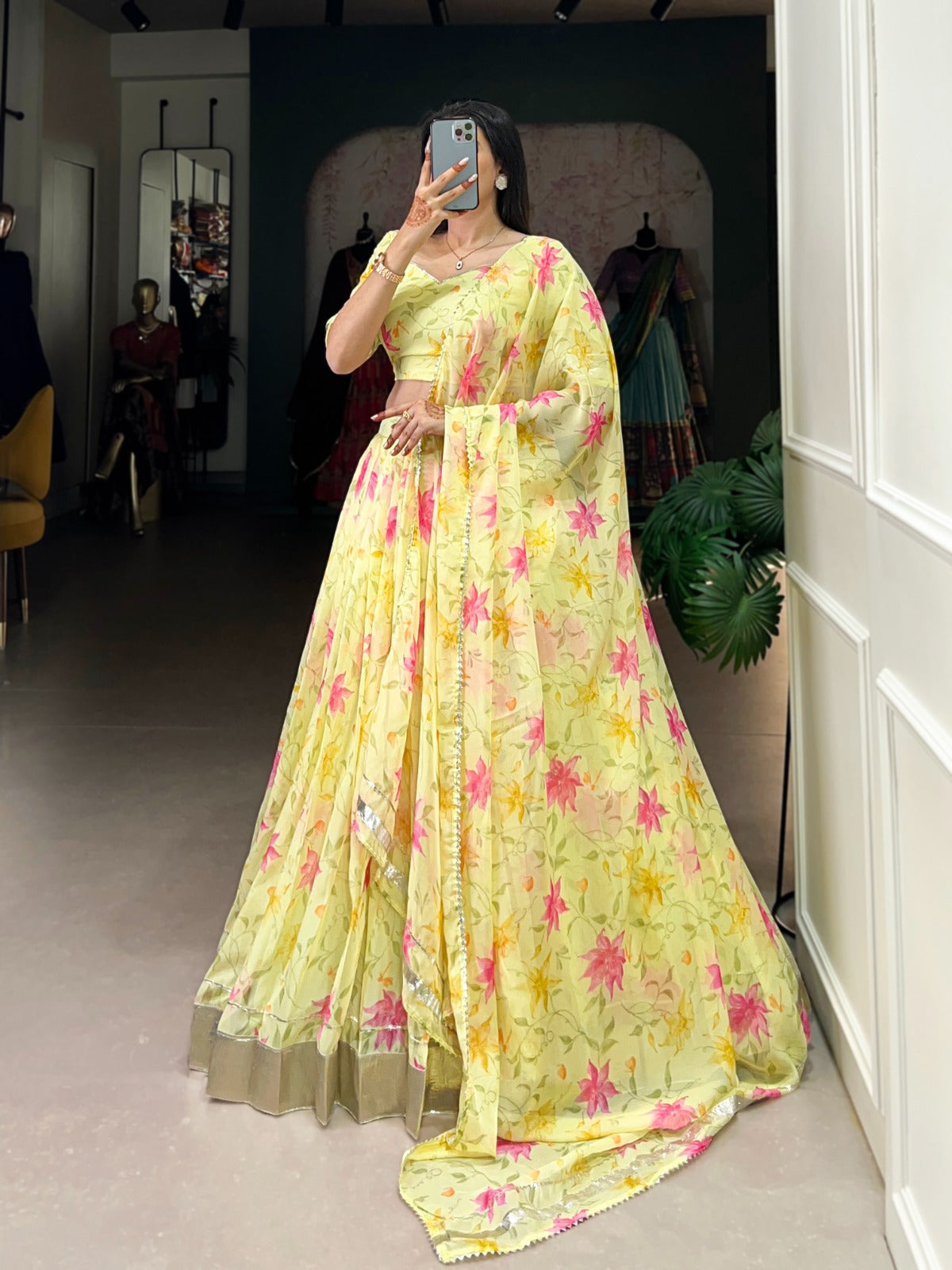 Stunning floral print Tabby Silk lehenga choli