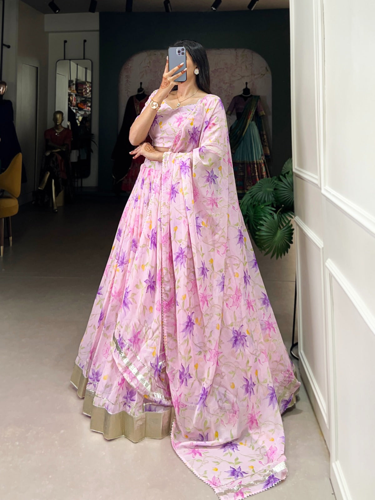Stunning floral print Tabby Silk lehenga choli