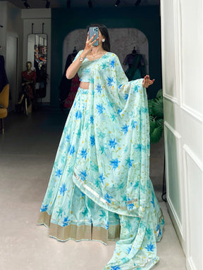 Stunning floral print Tabby Silk lehenga choli