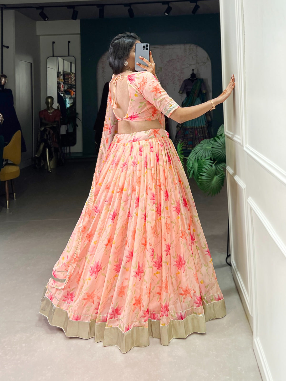 Stunning floral print Tabby Silk lehenga choli