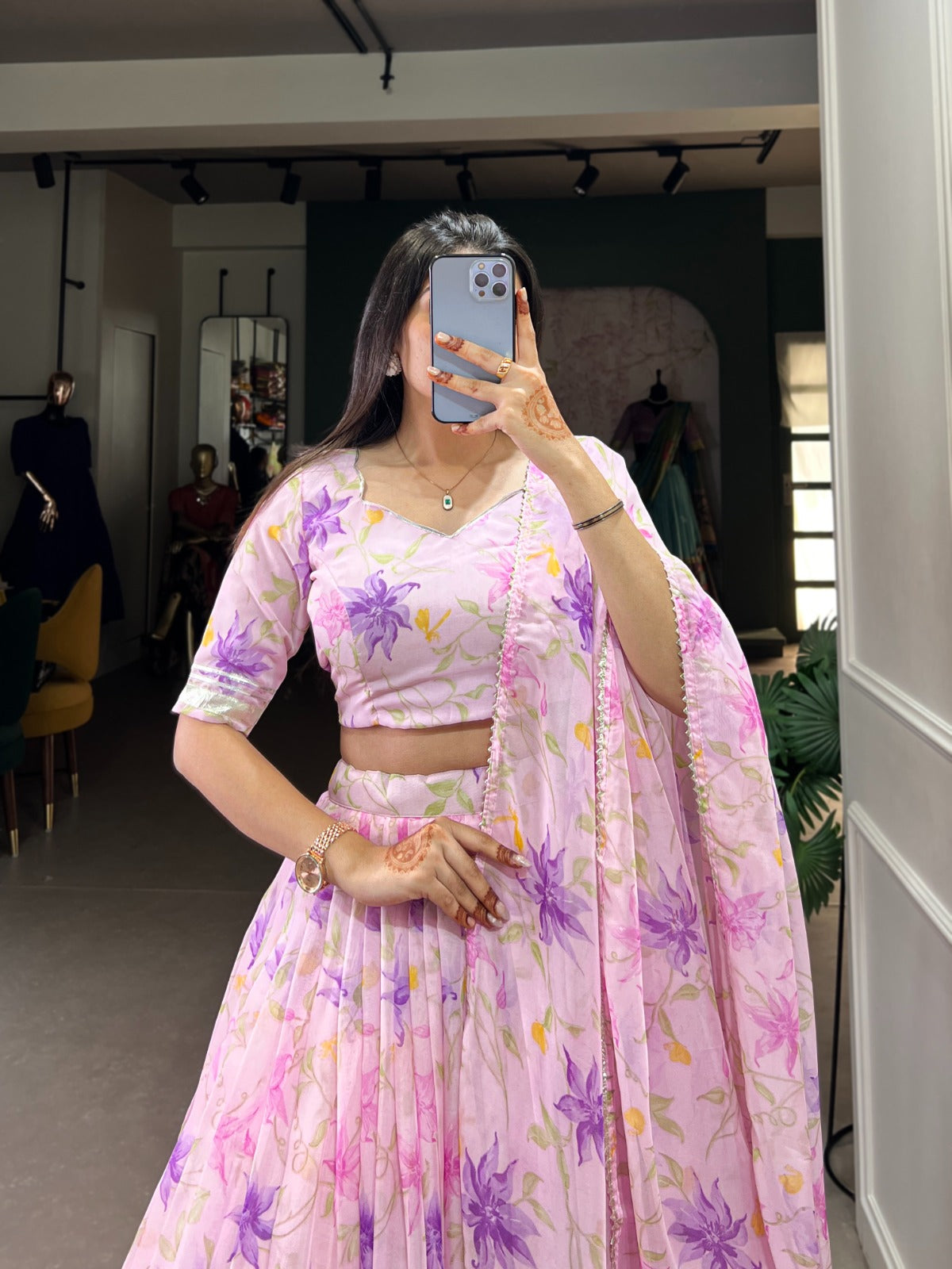 Stunning floral print Tabby Silk lehenga choli