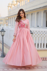 Stunning Bandhej Print Festival Gown with Jacket & Hand Purse