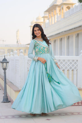 Stunning Bandhej Print Festival Gown with Jacket & Hand Purse