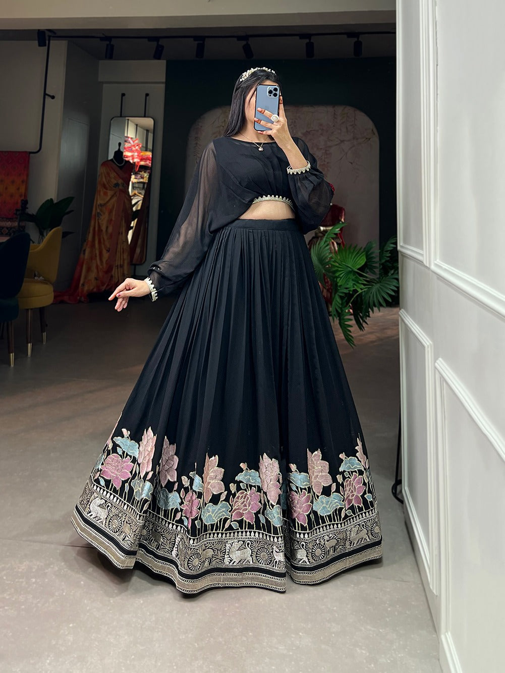 Black Georgette Co-ord Lehenga Set