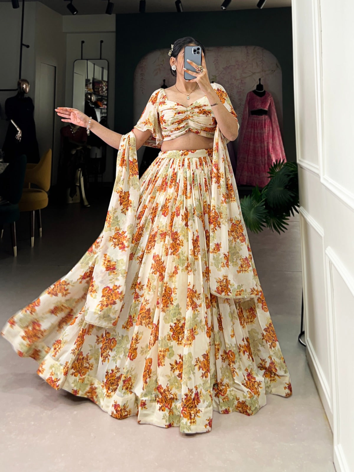 Georgette Floral Printed Lehenga Choli