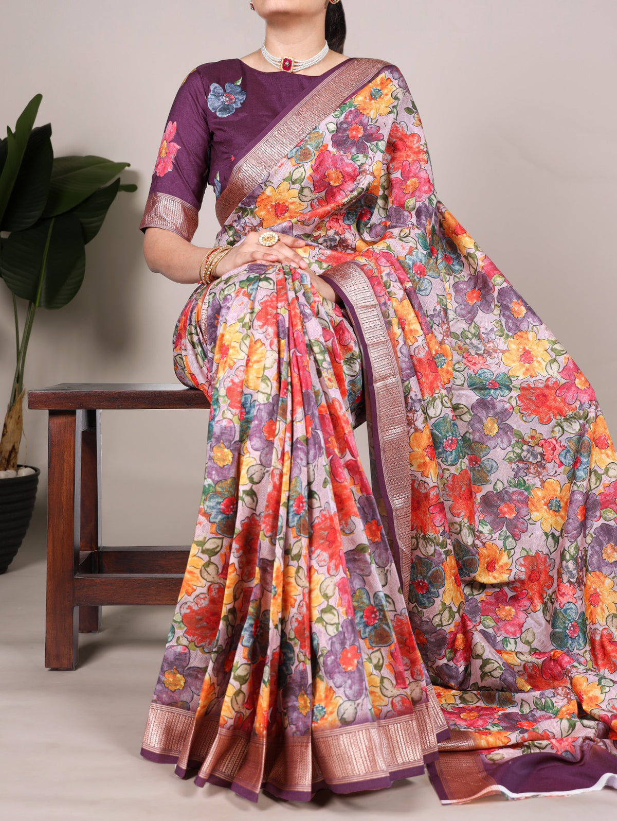 Floral Printed Tussar Silk Saree Collection