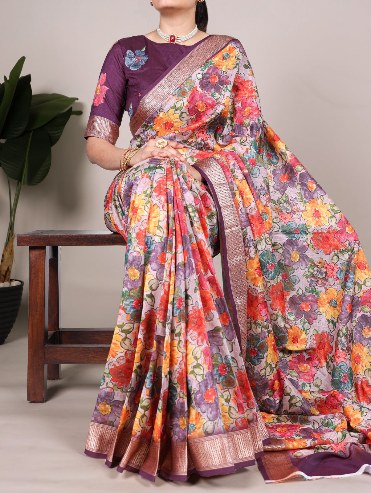 Floral Printed Tussar Silk Saree Collection