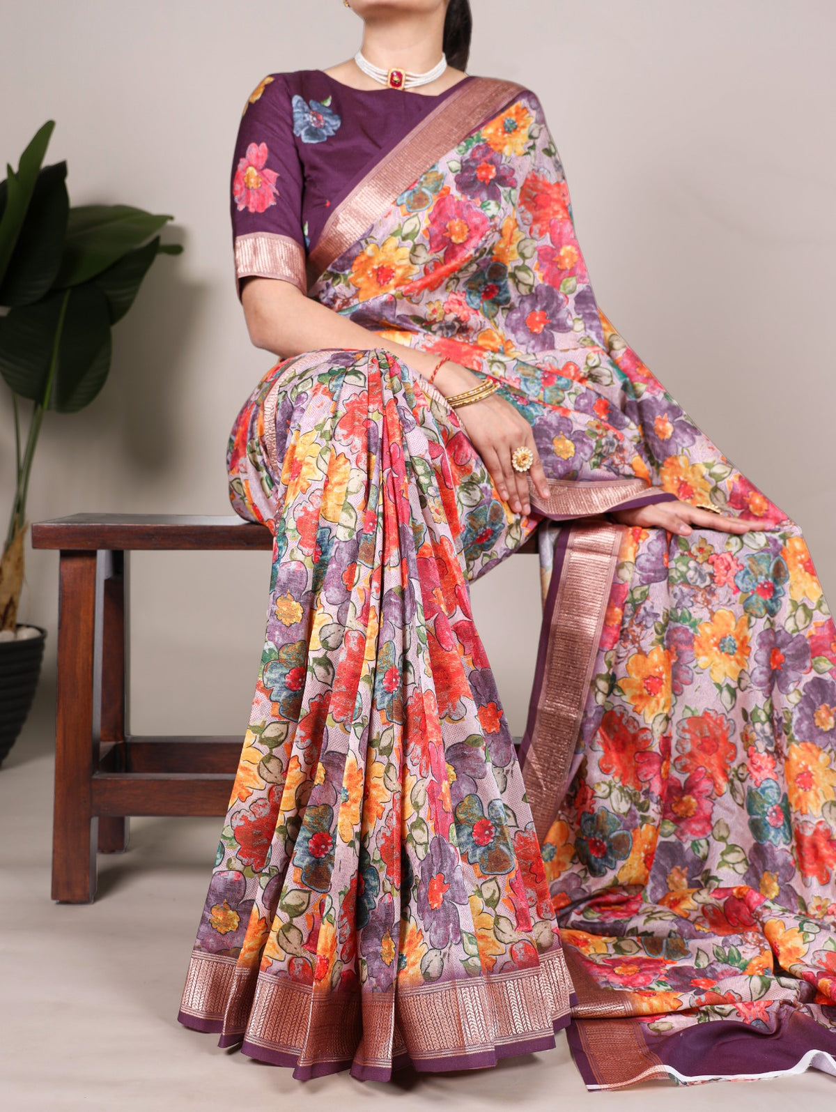 Floral Printed Tussar Silk Saree Collection