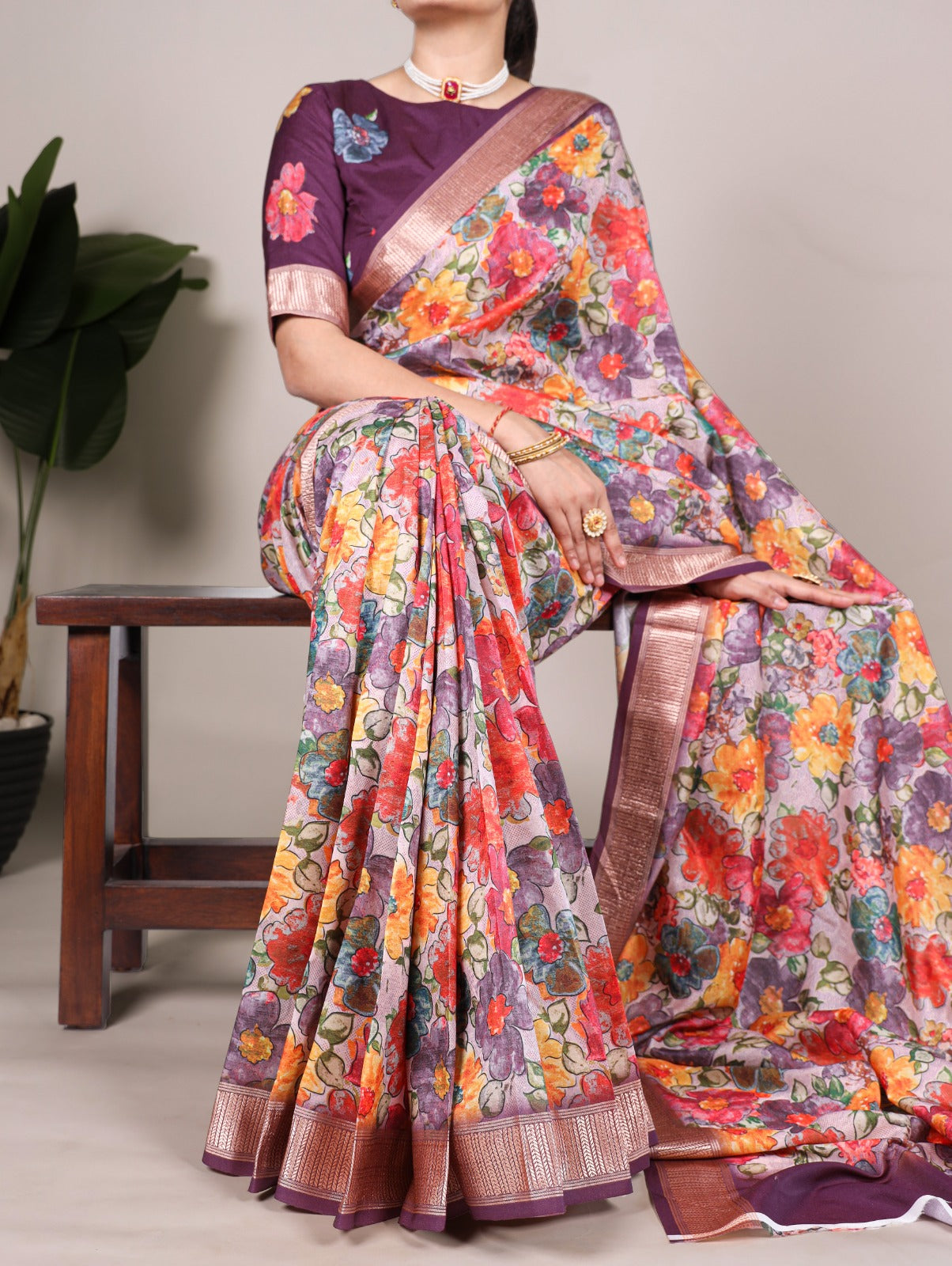 Floral Printed Tussar Silk Saree Collection