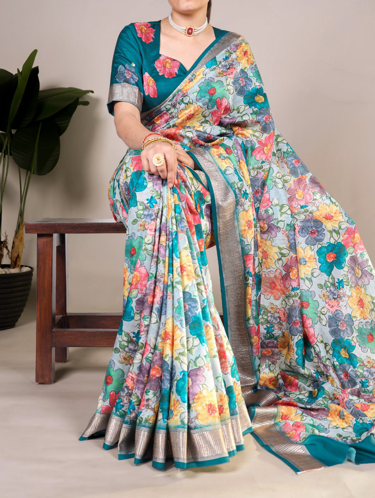 Floral Printed Tussar Silk Saree Collection