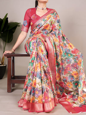 Floral Printed Tussar Silk Saree Collection