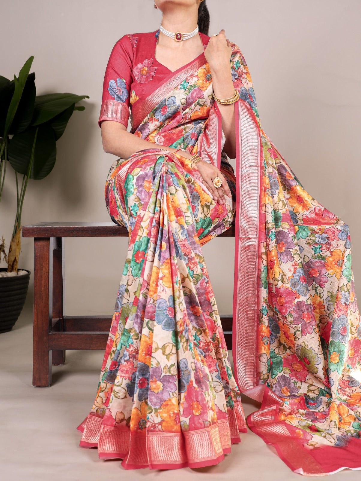 Floral Printed Tussar Silk Saree Collection
