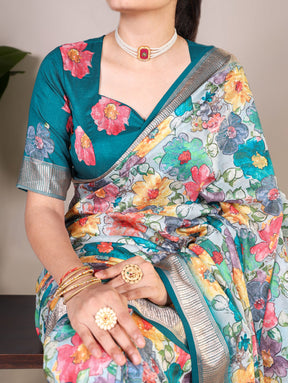 Floral Printed Tussar Silk Saree Collection