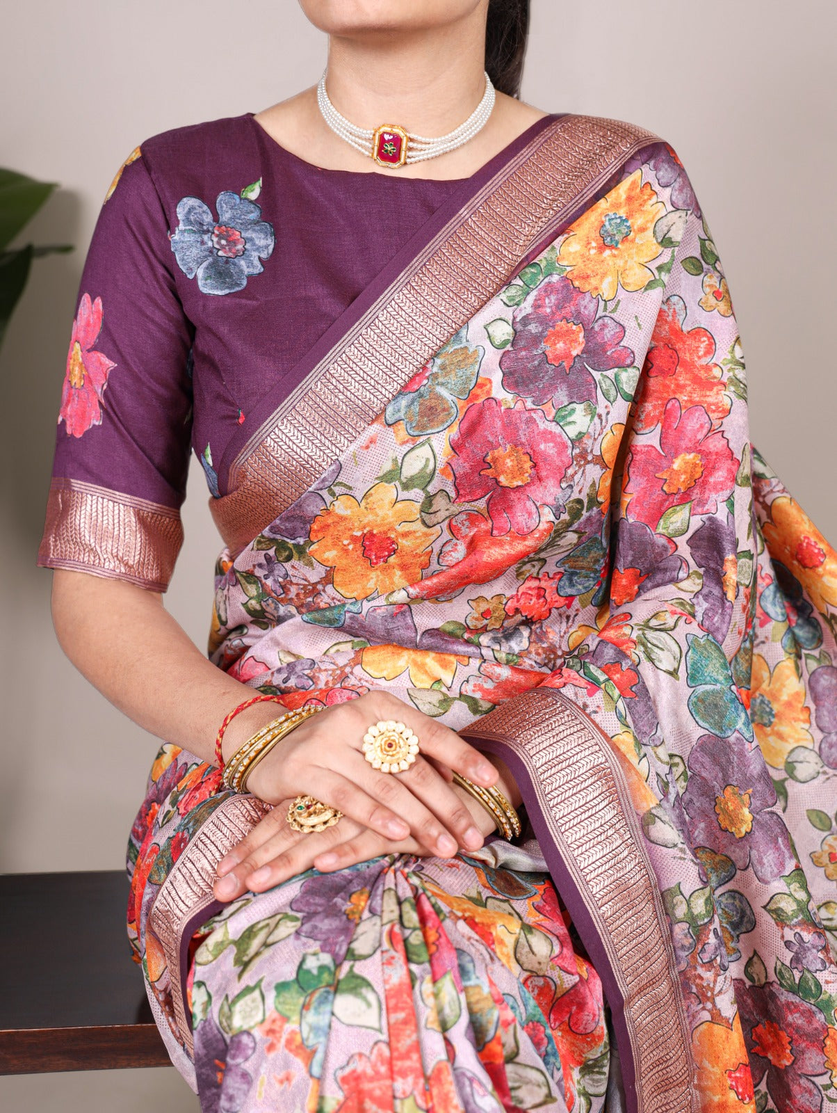 Floral Printed Tussar Silk Saree Collection