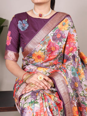 Floral Printed Tussar Silk Saree Collection