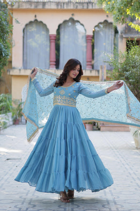 Ready to Wear Georgette Flair Gown with Designer Embroidered Dupatta