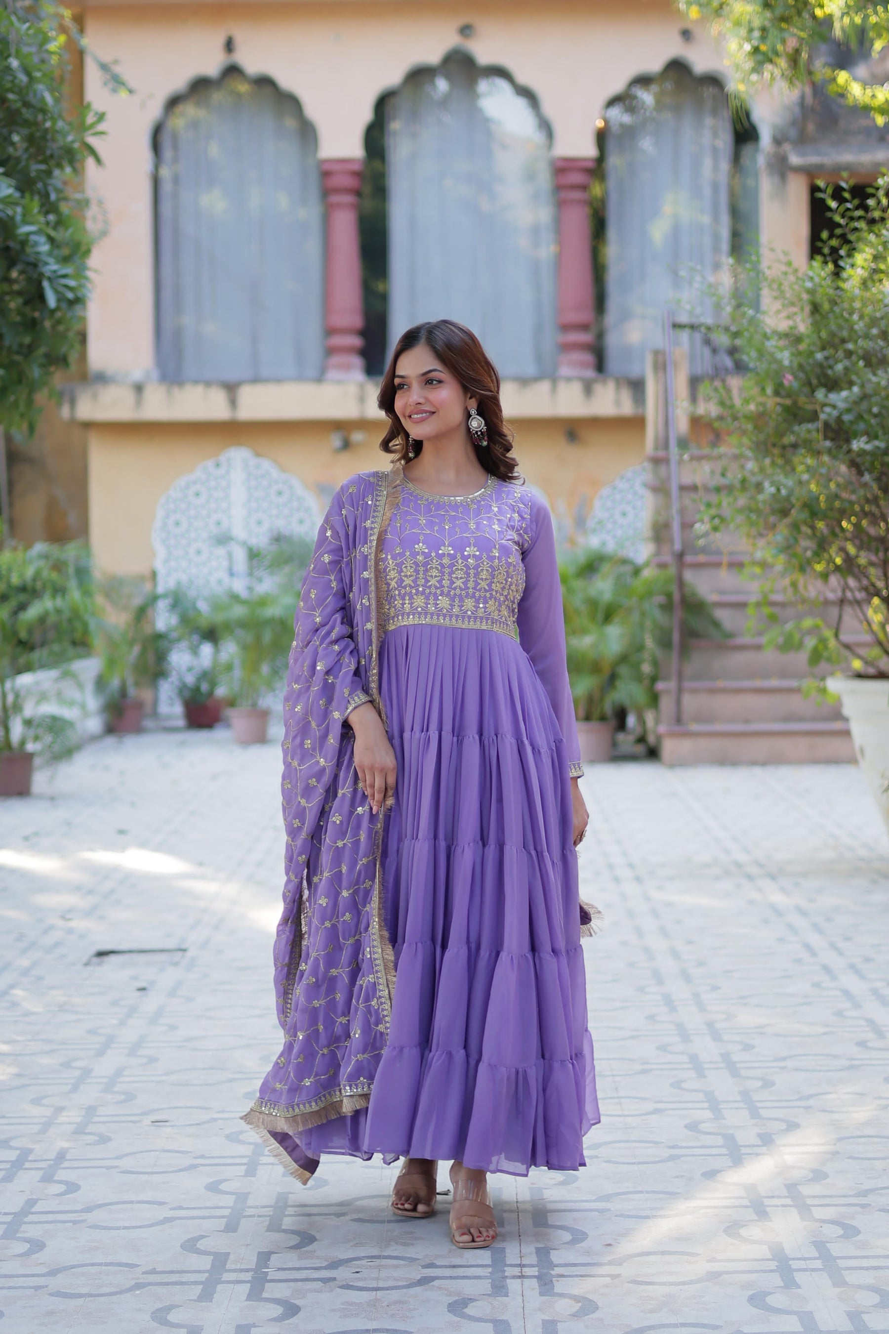 Ready to Wear Georgette Flair Gown with Designer Embroidered Dupatta
