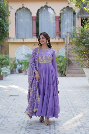 Ready to Wear Georgette Flair Gown with Designer Embroidered Dupatta