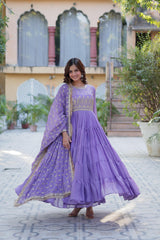 Ready to Wear Georgette Flair Gown with Designer Embroidered Dupatta