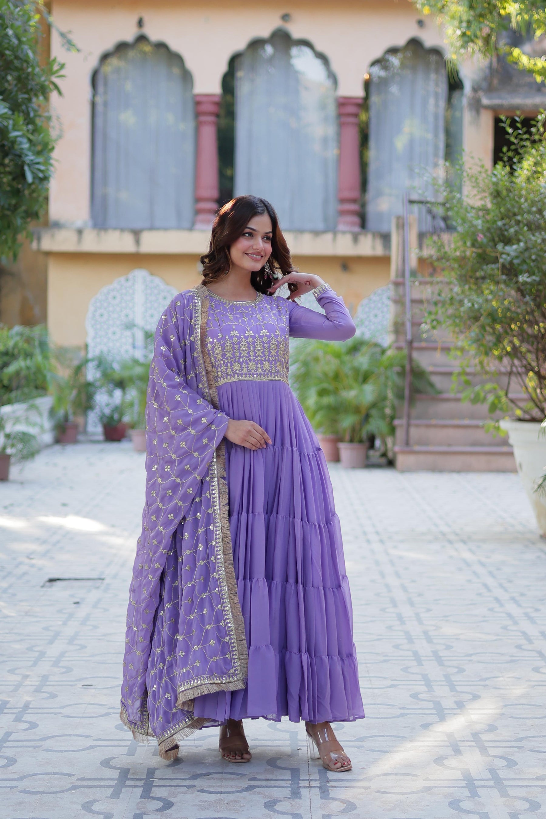 Ready to Wear Georgette Flair Gown with Designer Embroidered Dupatta