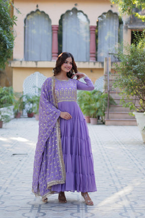 Ready to Wear Georgette Flair Gown with Designer Embroidered Dupatta