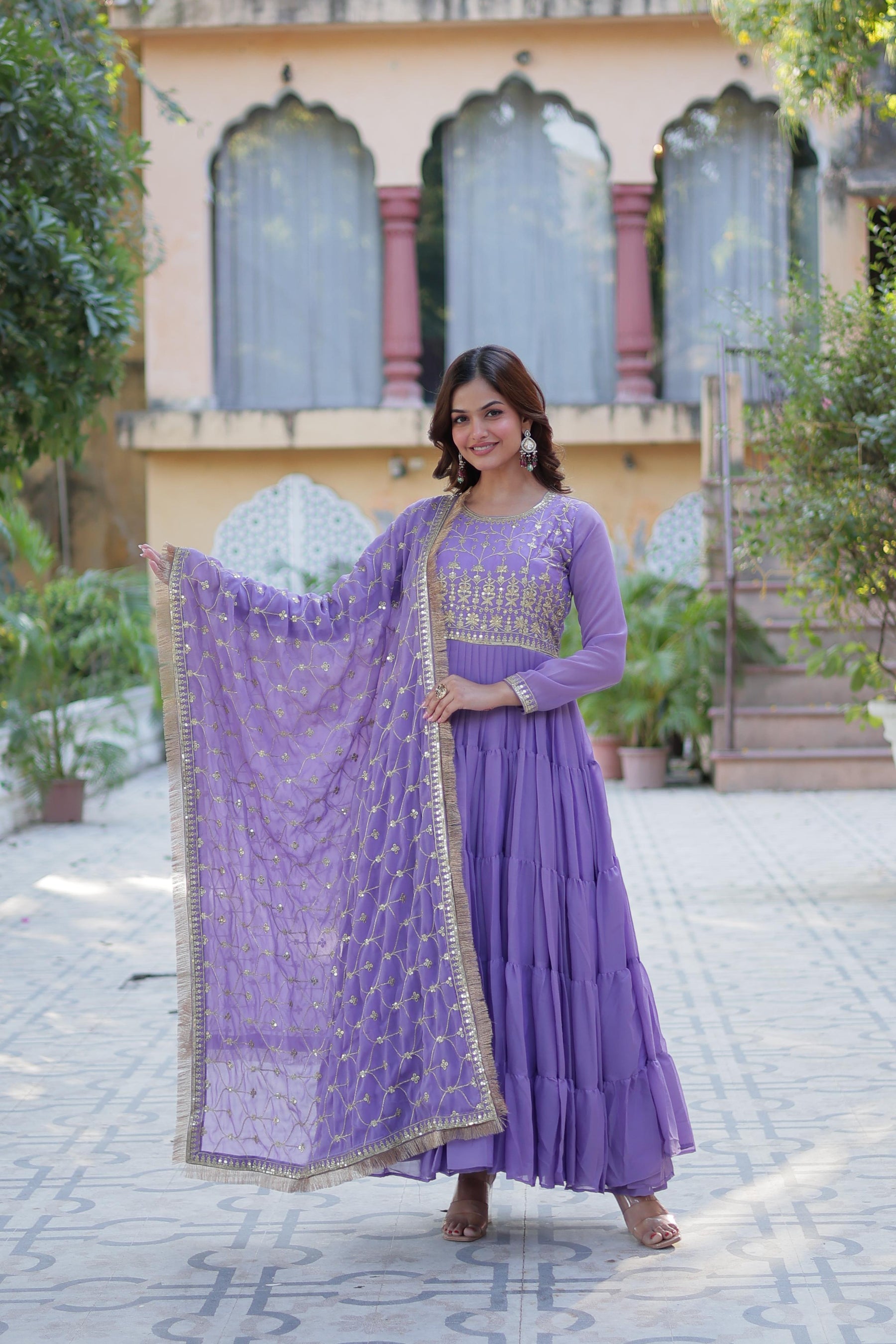 Ready to Wear Georgette Flair Gown with Designer Embroidered Dupatta