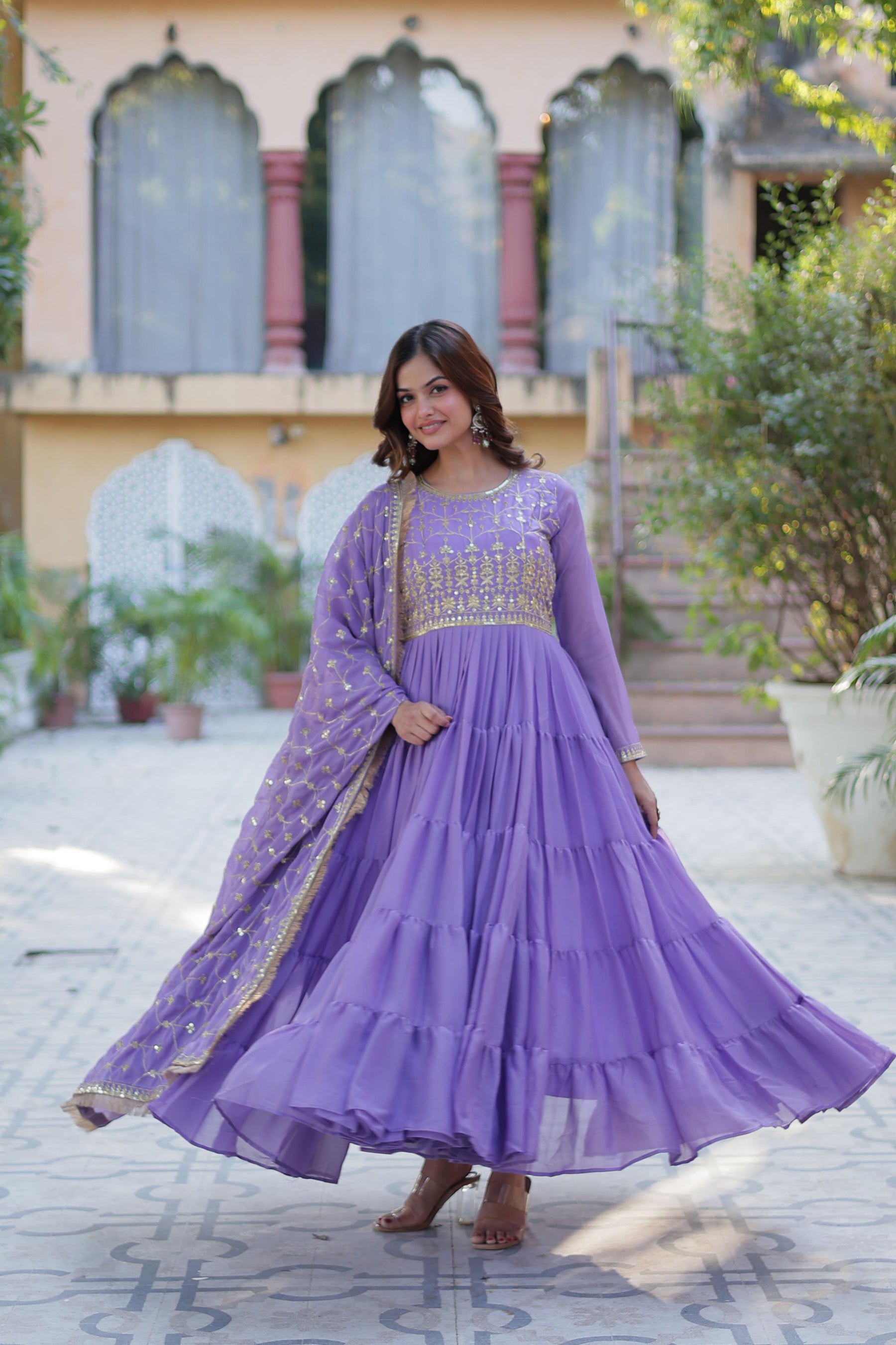 Ready to Wear Georgette Flair Gown with Designer Embroidered Dupatta