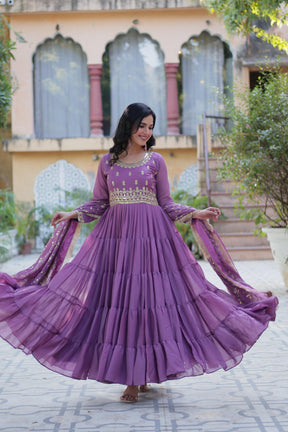 Ready to Wear Georgette Flair Gown with Designer Embroidered Dupatta