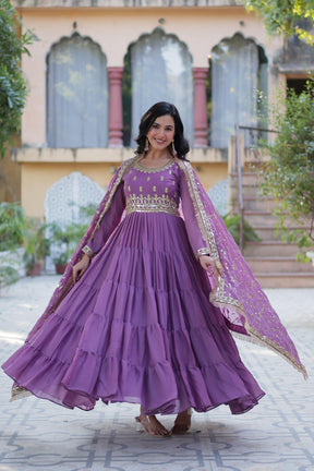 Ready to Wear Georgette Flair Gown with Designer Embroidered Dupatta