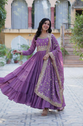Ready to Wear Georgette Flair Gown with Designer Embroidered Dupatta