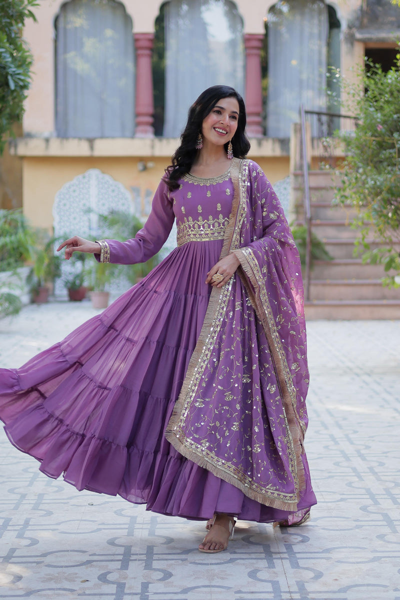 Ready to Wear Georgette Flair Gown with Designer Embroidered Dupatta