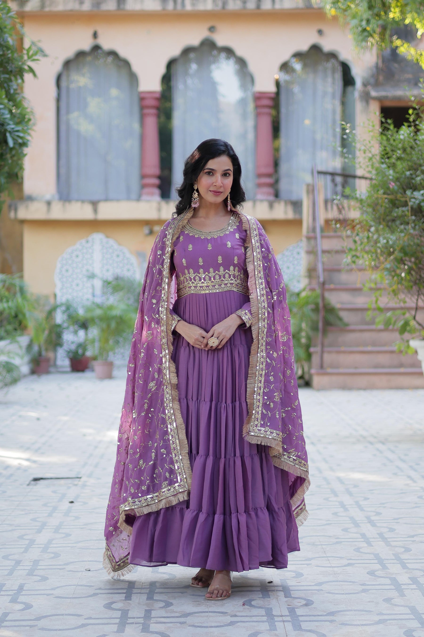 Ready to Wear Georgette Flair Gown with Designer Embroidered Dupatta