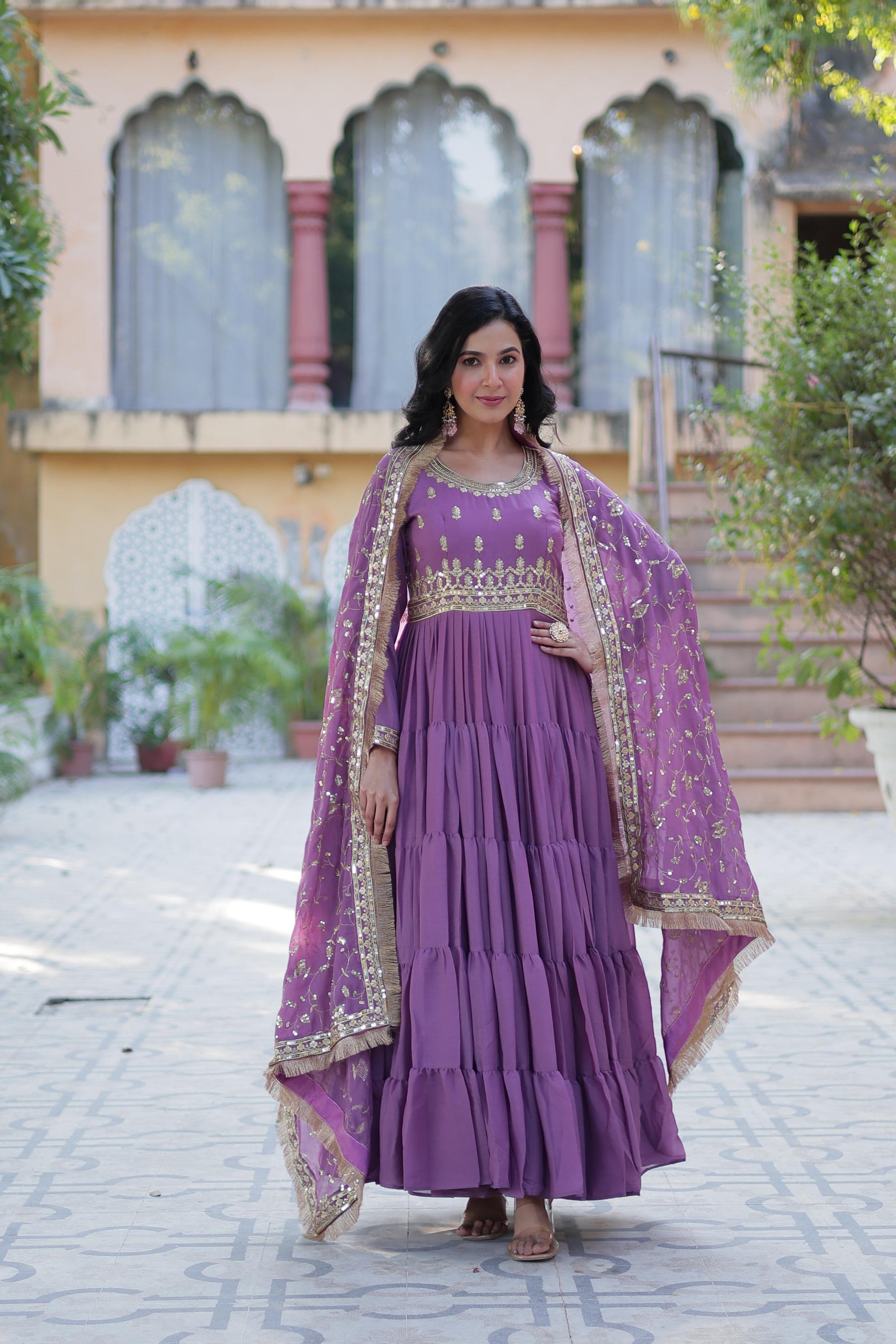 Ready to Wear Georgette Flair Gown with Designer Embroidered Dupatta