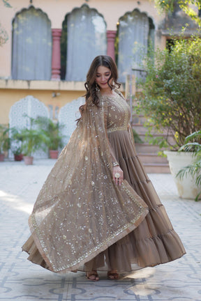 Ready to Wear Georgette Flair Gown with Designer Embroidered Dupatta