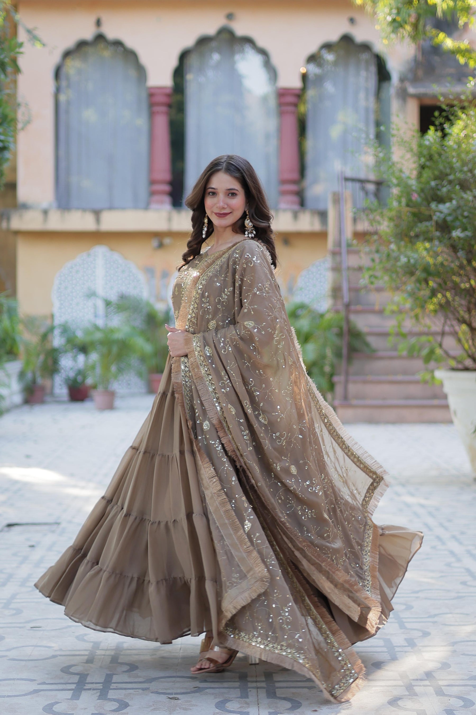 Ready to Wear Georgette Flair Gown with Designer Embroidered Dupatta