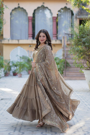 Ready to Wear Georgette Flair Gown with Designer Embroidered Dupatta