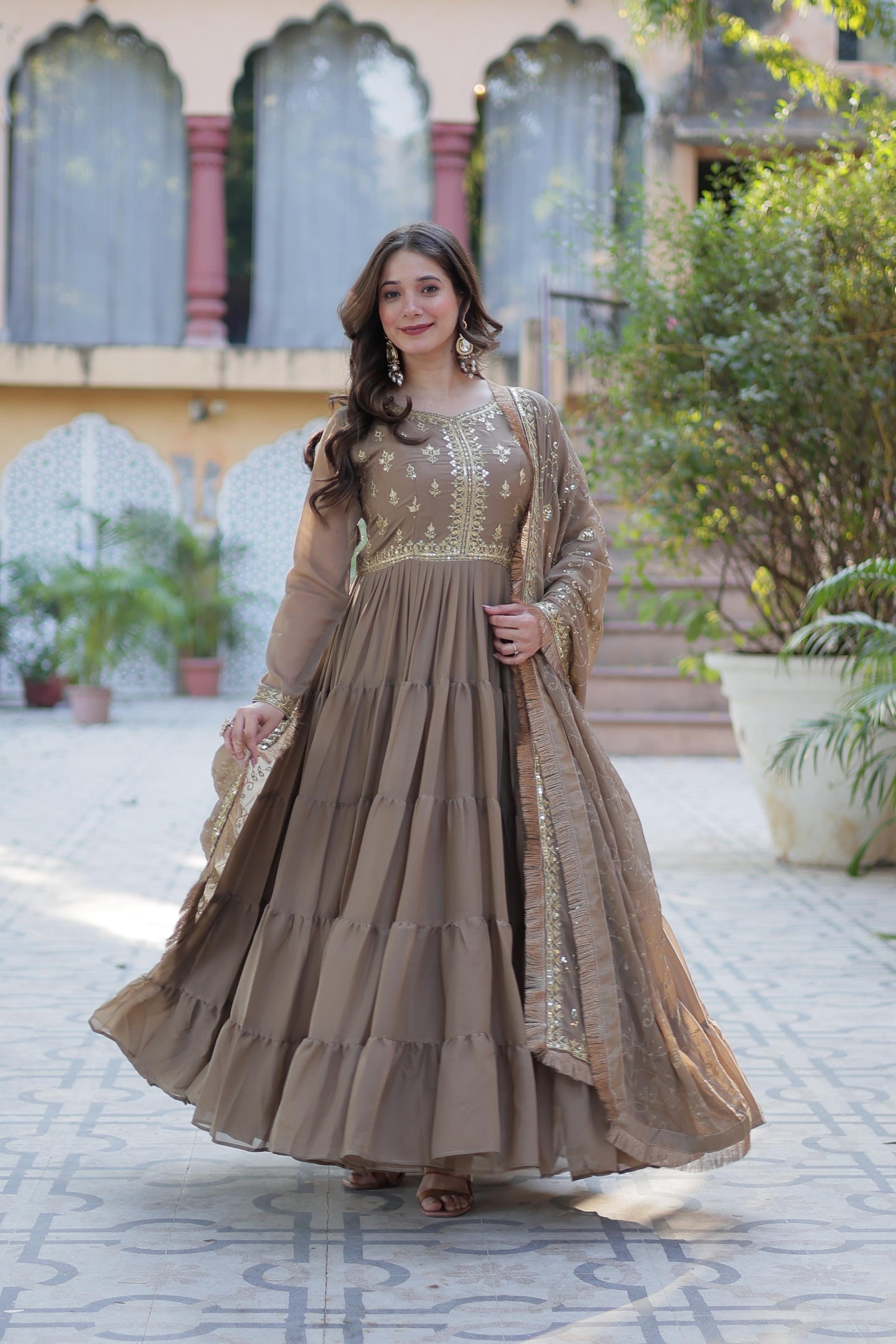 Ready to Wear Georgette Flair Gown with Designer Embroidered Dupatta