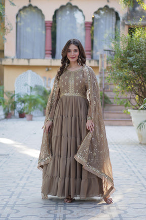 Ready to Wear Georgette Flair Gown with Designer Embroidered Dupatta